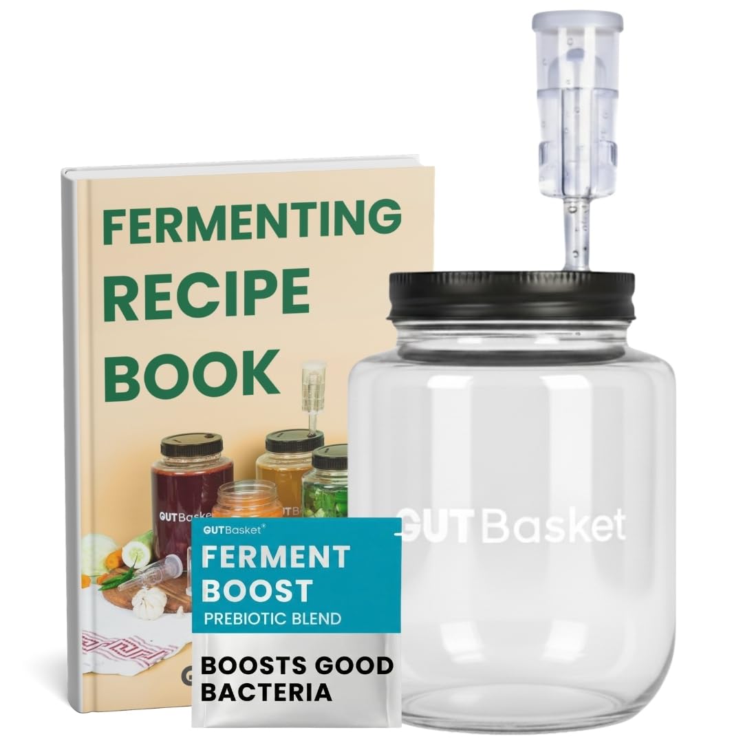 Gutbasket Fermenter 1 L- Glass Fermentation Jar with Airlock and Lid | Ideal for Making Small Batches of Fermented Beverage at Home