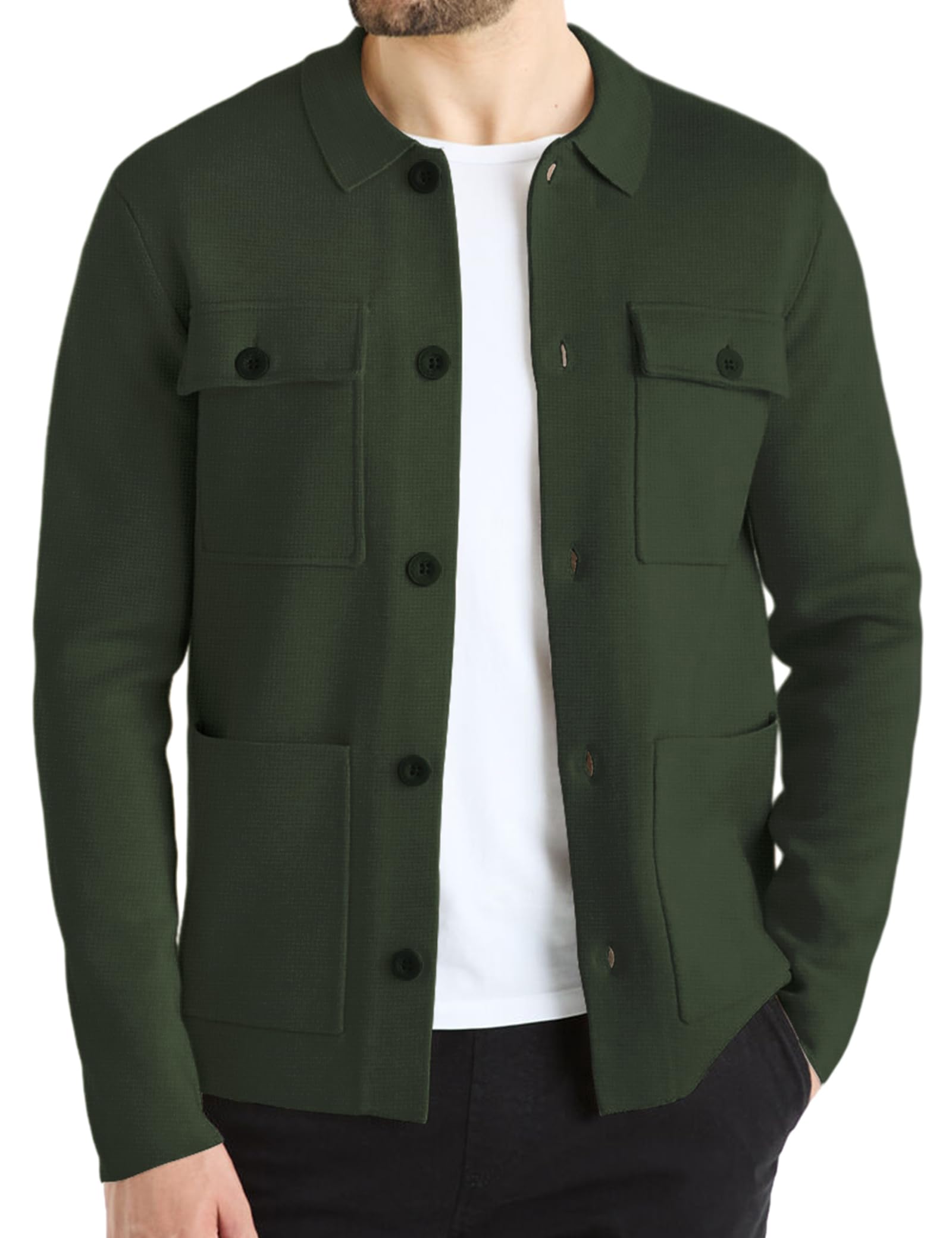 AtfornaMen's Cardigan Sweater Casual Chunky Knit Multi-Pocket Lapel Collar Button Down Long Sleeve Sweater Fall Winter 2024