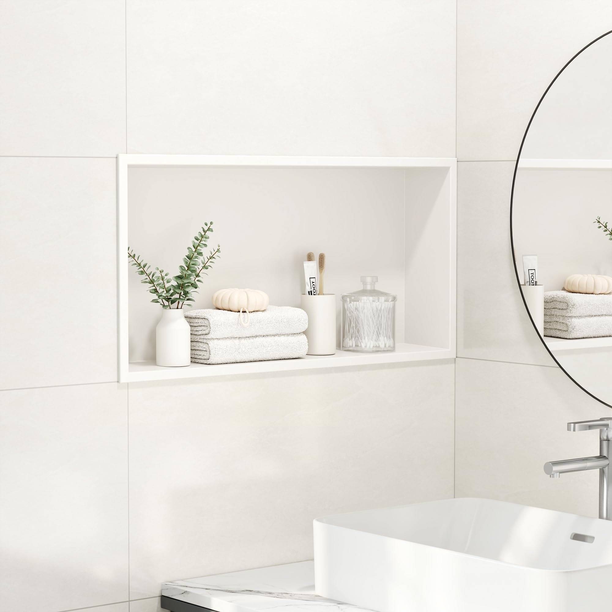 Qeke Nicho de ducha empotrable de acero inoxidable 304, organizador de pared integrado impermeable con brida, fácil de instalar, resistente al óxido para baño y cocina, una sola capa, 60 x 30 x 10 cm
