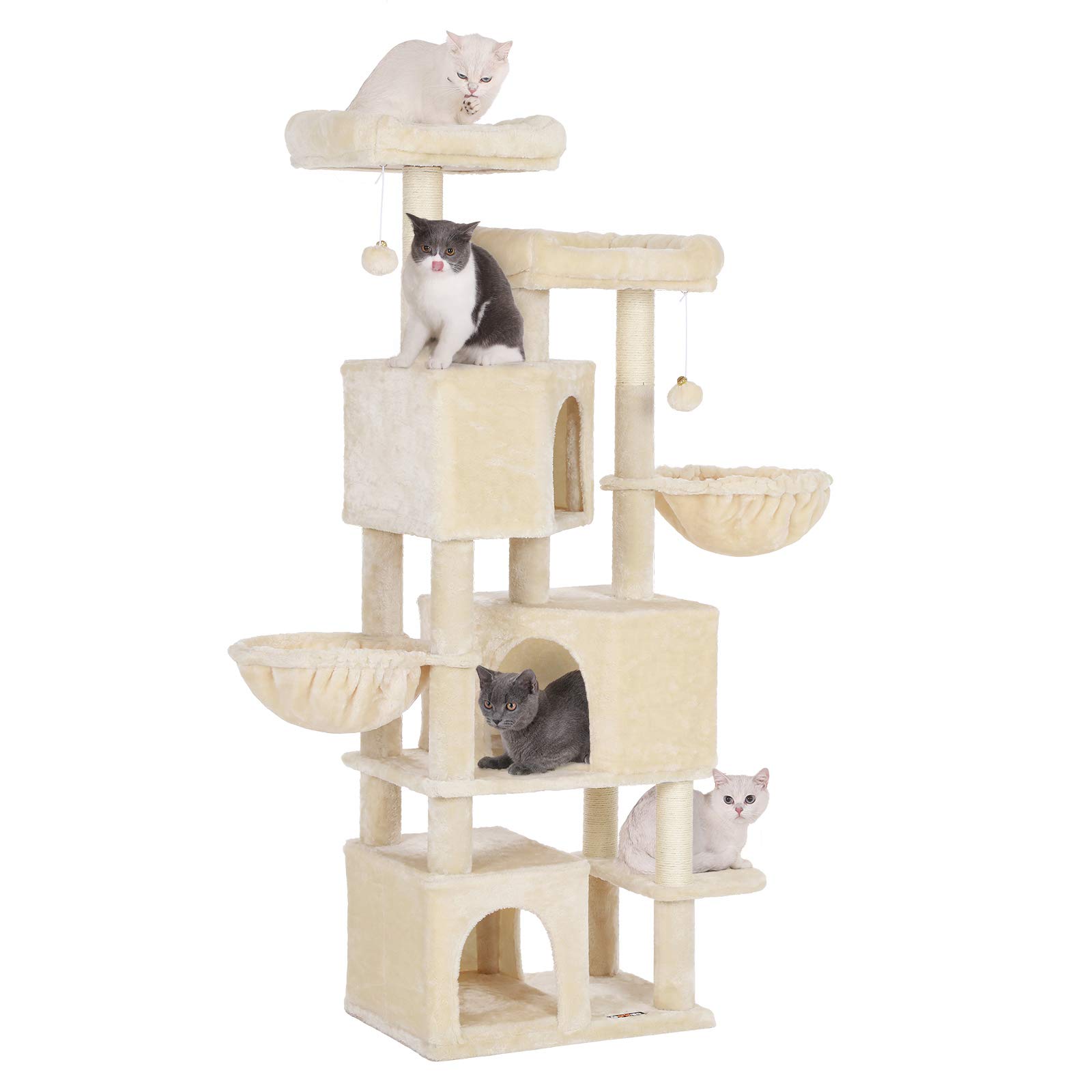 FEANDREA Árbol Grande para Gatos con 3 Cuevas, 164 cm, Beige PCT098M01