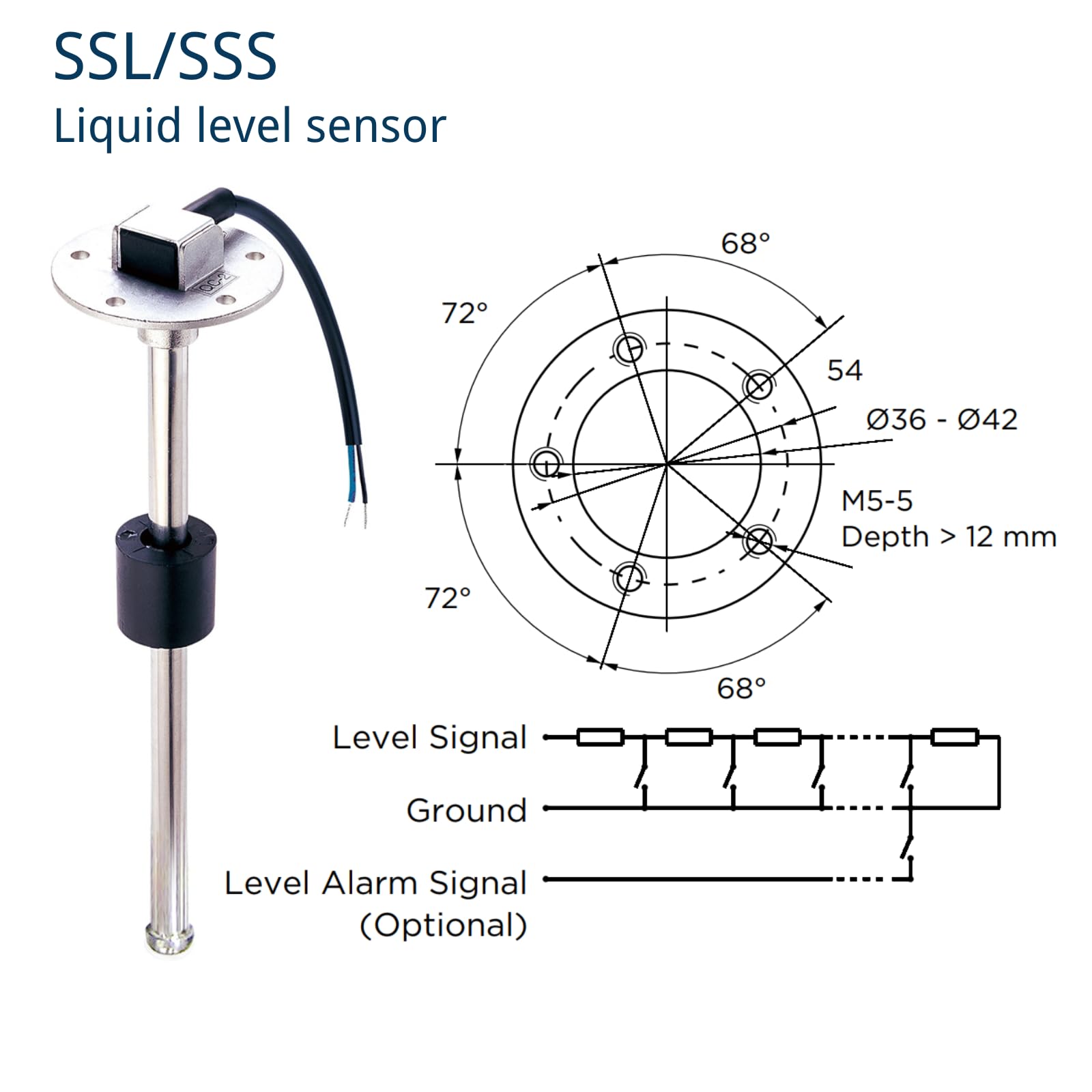 KUS USA SSS Sensor de Nivel de Combustible y Agua