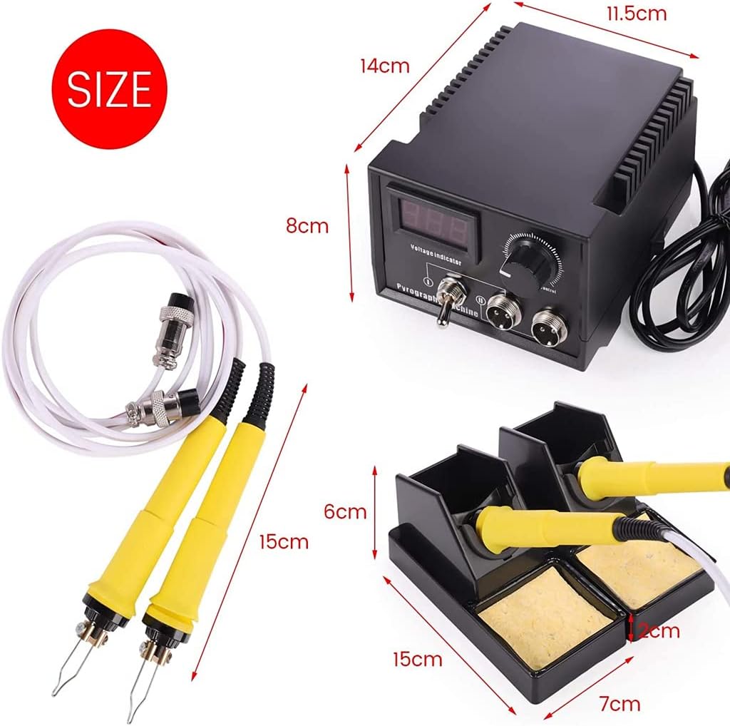 Wood Burning Kit 60W 110V Pyrography Machine Professional Woodburning Detailer Tool Set for Gourd Wood Craft with Dual Pyrography Pens & 20pcs Pyrography Wire Tips
