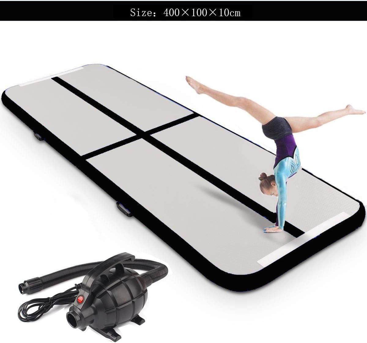 Inflatable Gymnastic Mat Air Track Tumbling Mat with Pump Air Floor Practice Gymnastics Cheerleading Tumbling Martial Arts for Home Use, Beach, Park and Water (Black, 13.12'x 3.3'x 4'')