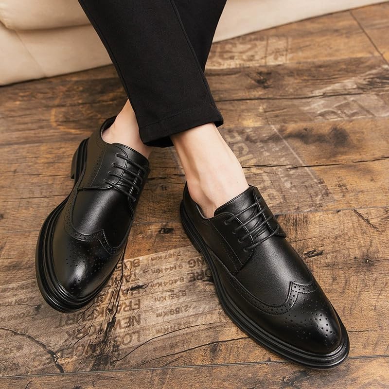 Mens Lace-Up Casual Leather Brogue Pointed Toe British Style Business Dress Shoes Comfortable2