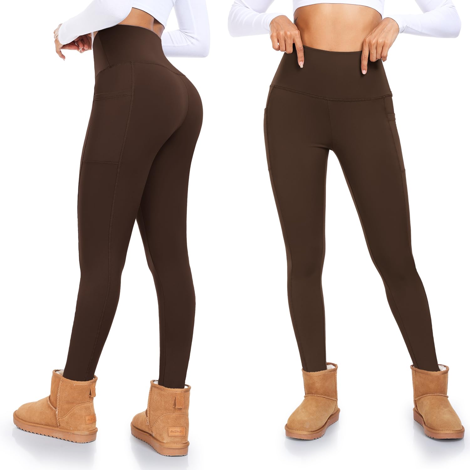 ACTINPUT Leggings Donna Invernali - Vita Alta Leggins Sportivi Yoga Termici con Tasche, Pantaloni Felpati per l'inverno