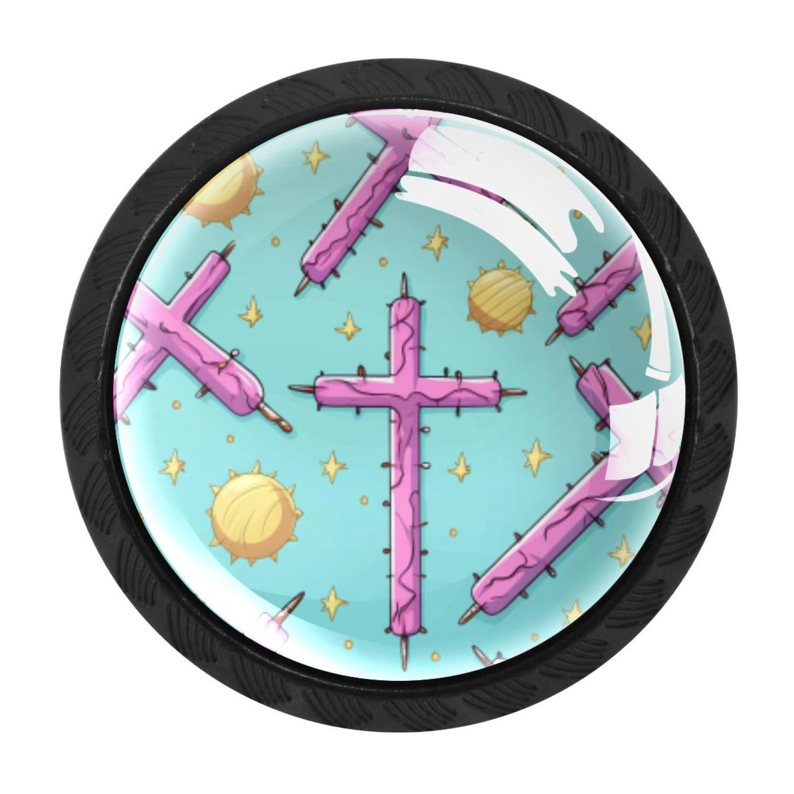Chenzzzz Multicolored 06 4 Pcs Easter Cross Cabinet Knobs Crystal Drawer Pulls For Kitchen, Bathroom Cabinet, Dresser And Cupboard