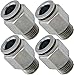 Vixen Air 1/4" NPT Male Push to Connect (PTC) Straight Pneumatic Fitting for 3/8" OD Hose - Bundle of Four Fittings VXA7148-4
