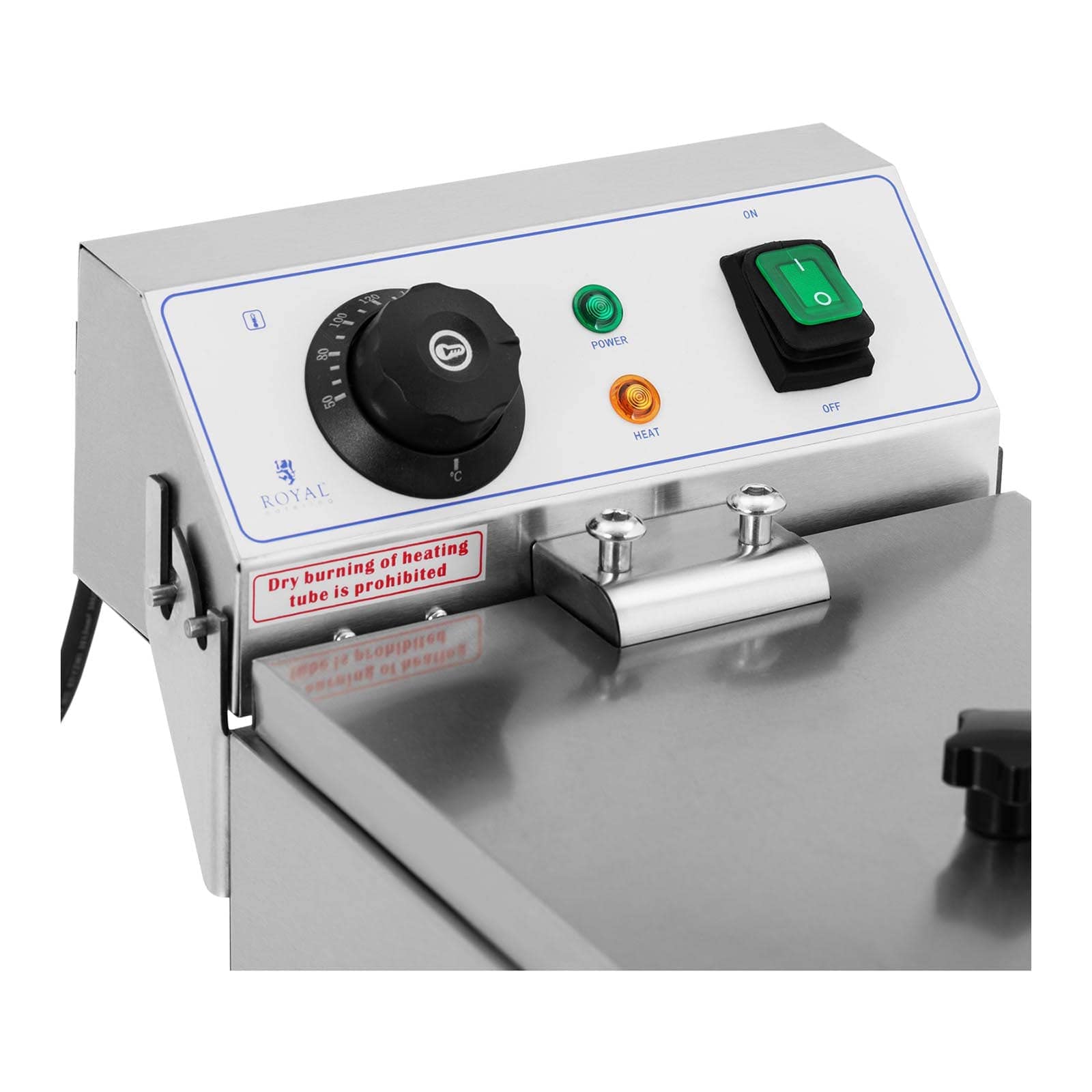 Royal Catering Freidora Electrica Profesional Para Hostelería RCEF 08EB (8 Litros, Potencia 3.200 Watt, Temperatura: 50 – 200 °C, Zona Fría, Tapa Incluida), Acero inoxidable Metálico