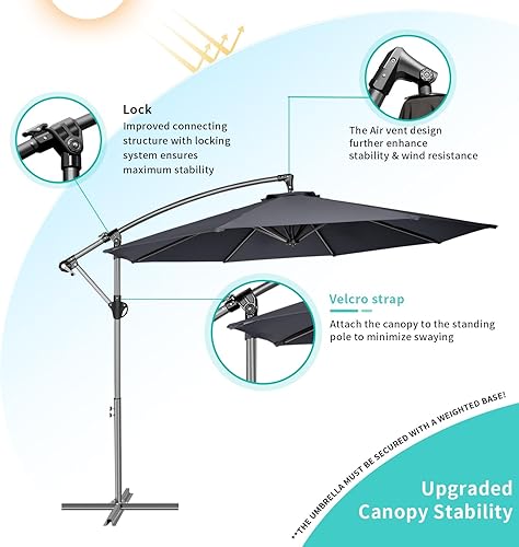 Miniatura 8 de Sombrilla de patio con base incluida, sombrilla de 10 pies para jardín con 8 varillas y resistente a los rayos UV