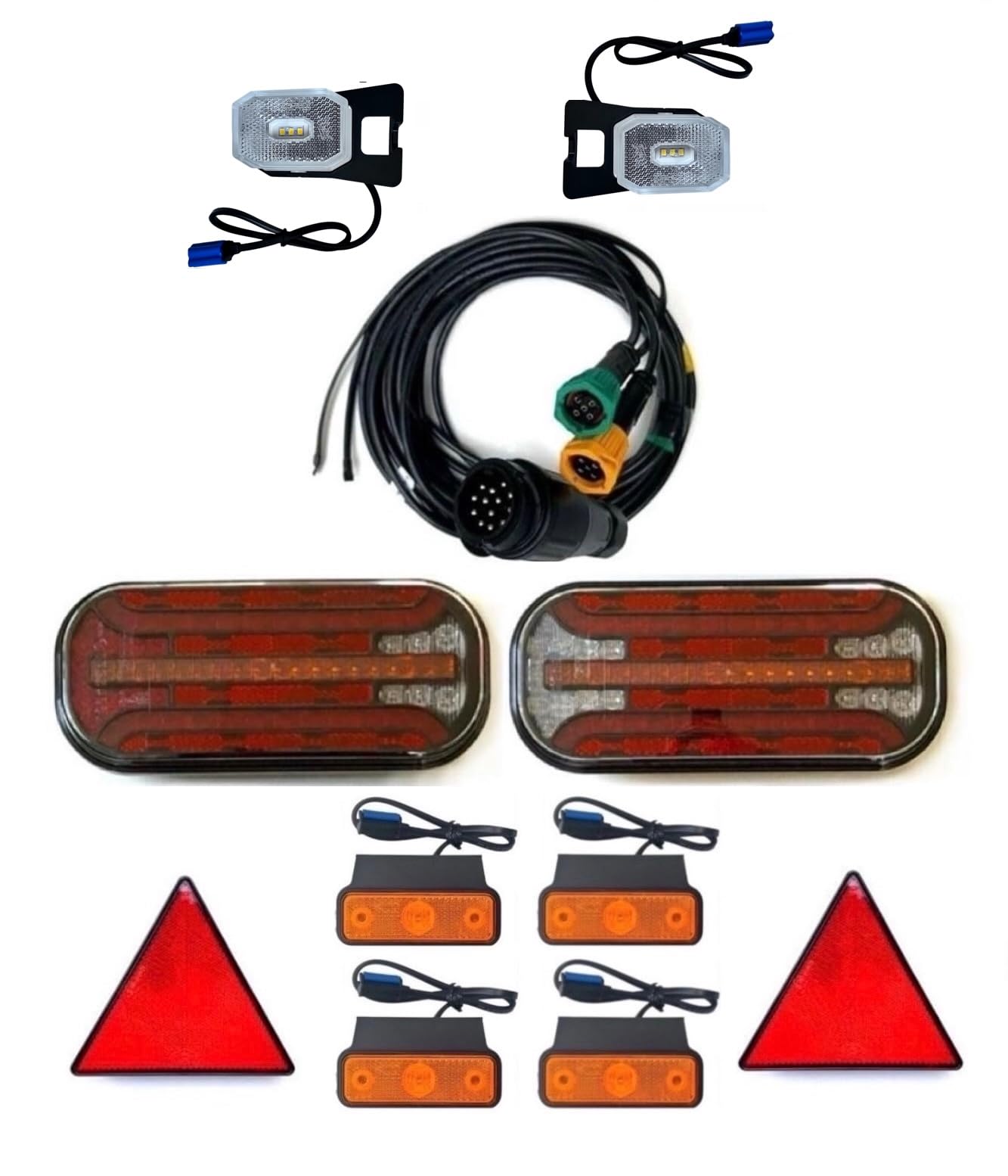 Kit Fanali Posteriori Rimorchio – 2x Luci LED 6 Funzioni Freccia Dinamica + Luci Ingombro + Cavo 12V 24V Certificazione E9 Roulotte Camion Trattore