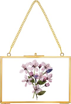 REDHUGO Hanging Pressed Flower Frame Handmade, Double Glass Picture Frame Floater frame Floating Frame for Pressed Flowers Home Wall Artwork, Rectangle Horizontal 46 inches, Gold FRAME ONLY