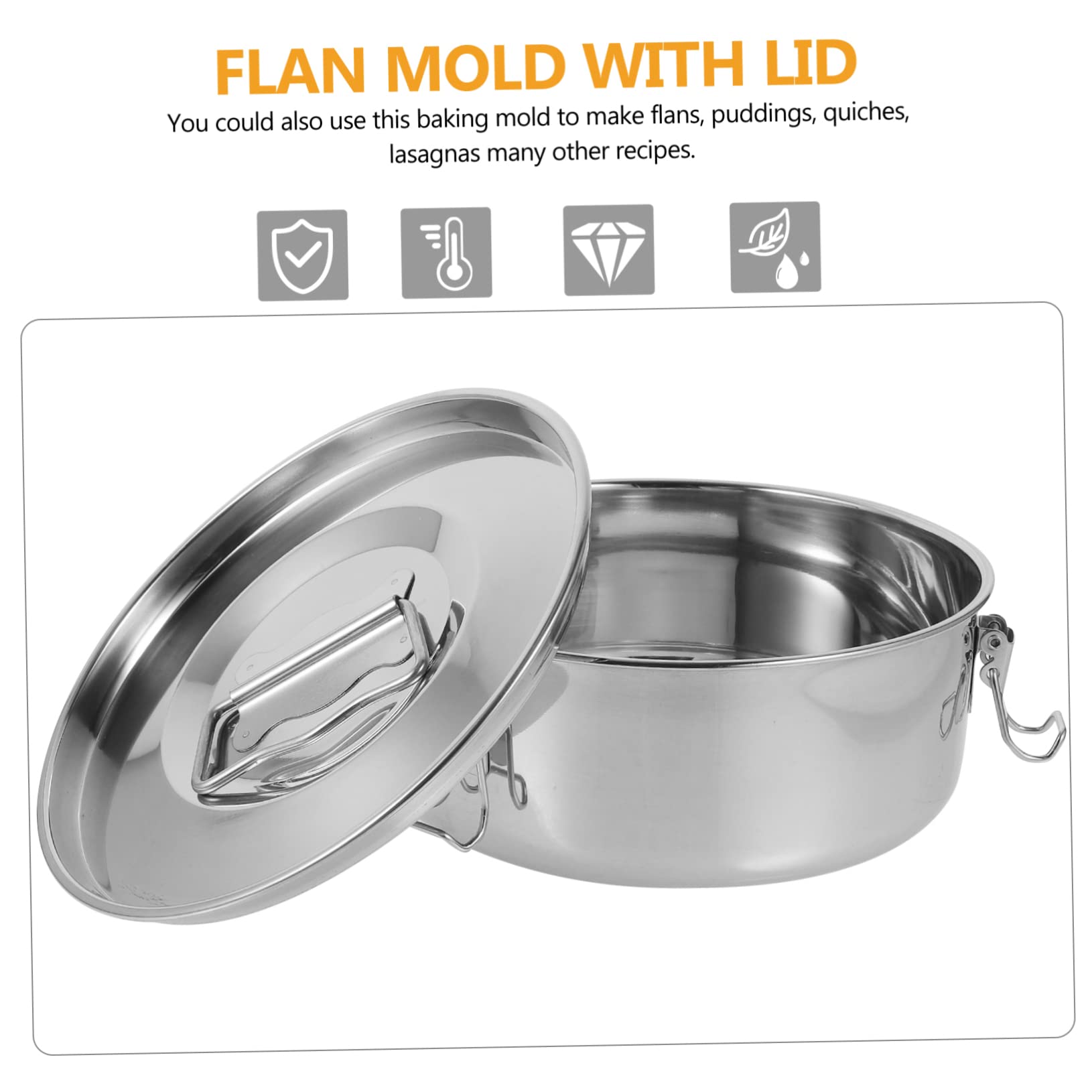 Molde para Flan de Acero Inoxidable con Tapas y Asa | Plata, No se Deforma con Facilidad, para Hornear y Cocinar al Vapor, Apto para Bollos y Patatas