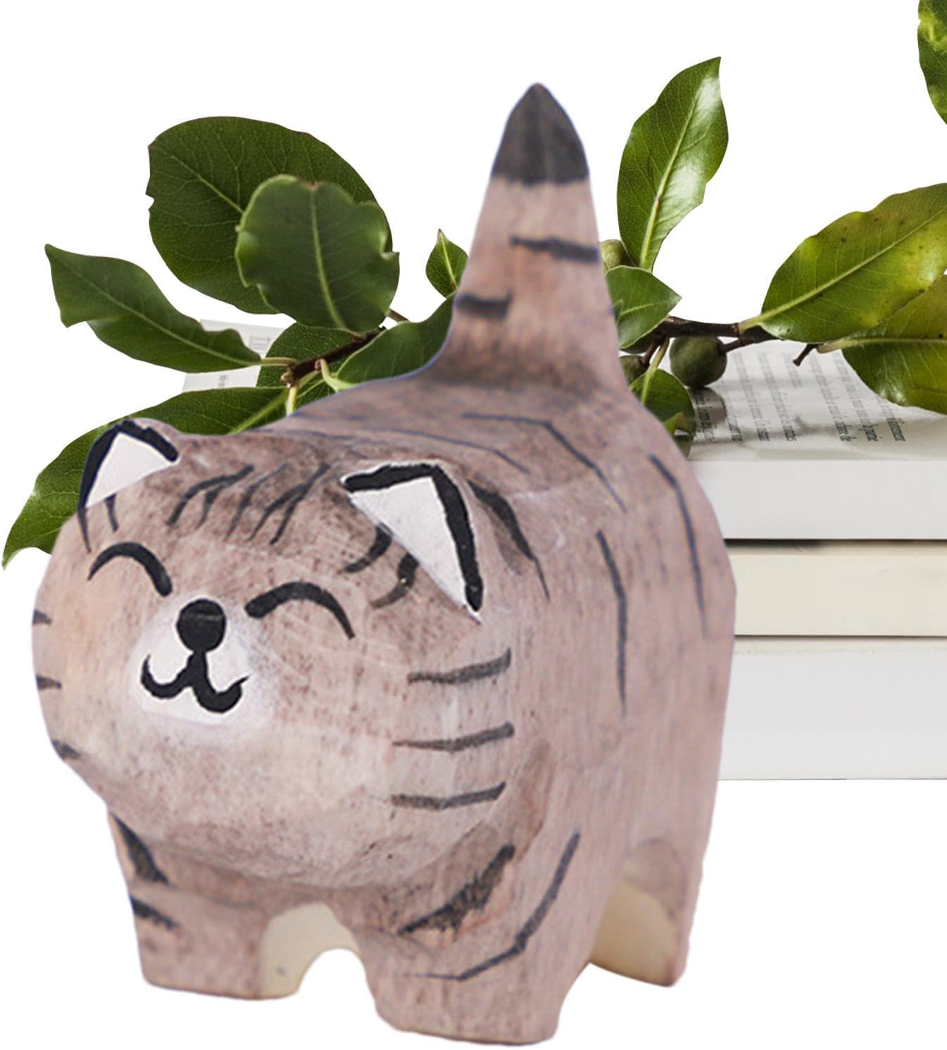 Wooden Cat | Wood Hand Carved Cat Statue,Desktop Cat Decorations, Handmade Small Cat Sculpture, Animal Figurines for Cat Lovers Woman Men