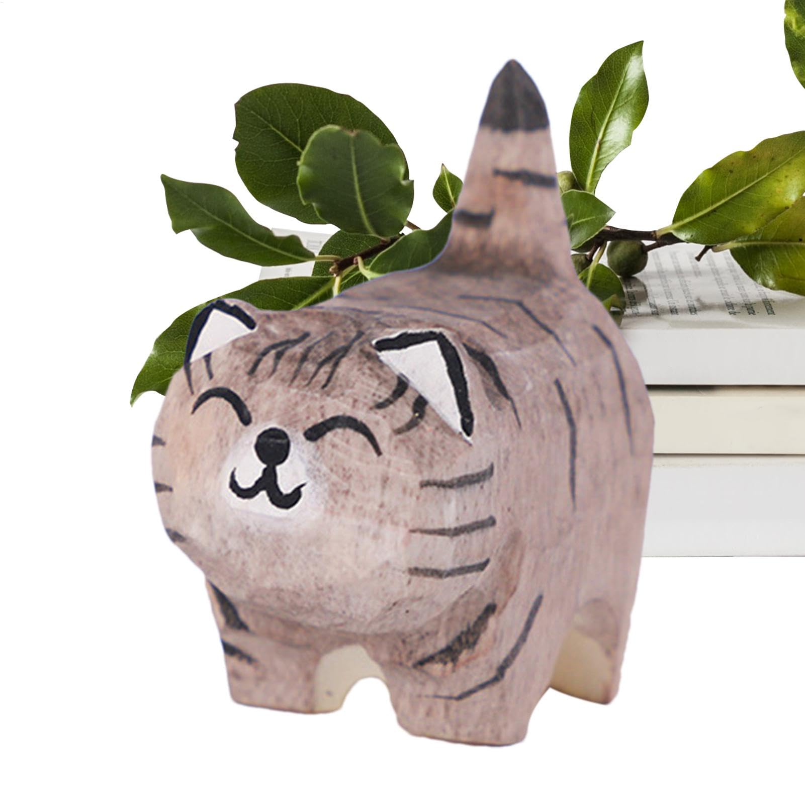 Wooden Cat | Wood Hand Carved Cat Statue,Desktop Cat Decorations, Handmade Small Cat Sculpture, Animal Figurines for Cat Lovers Woman Men