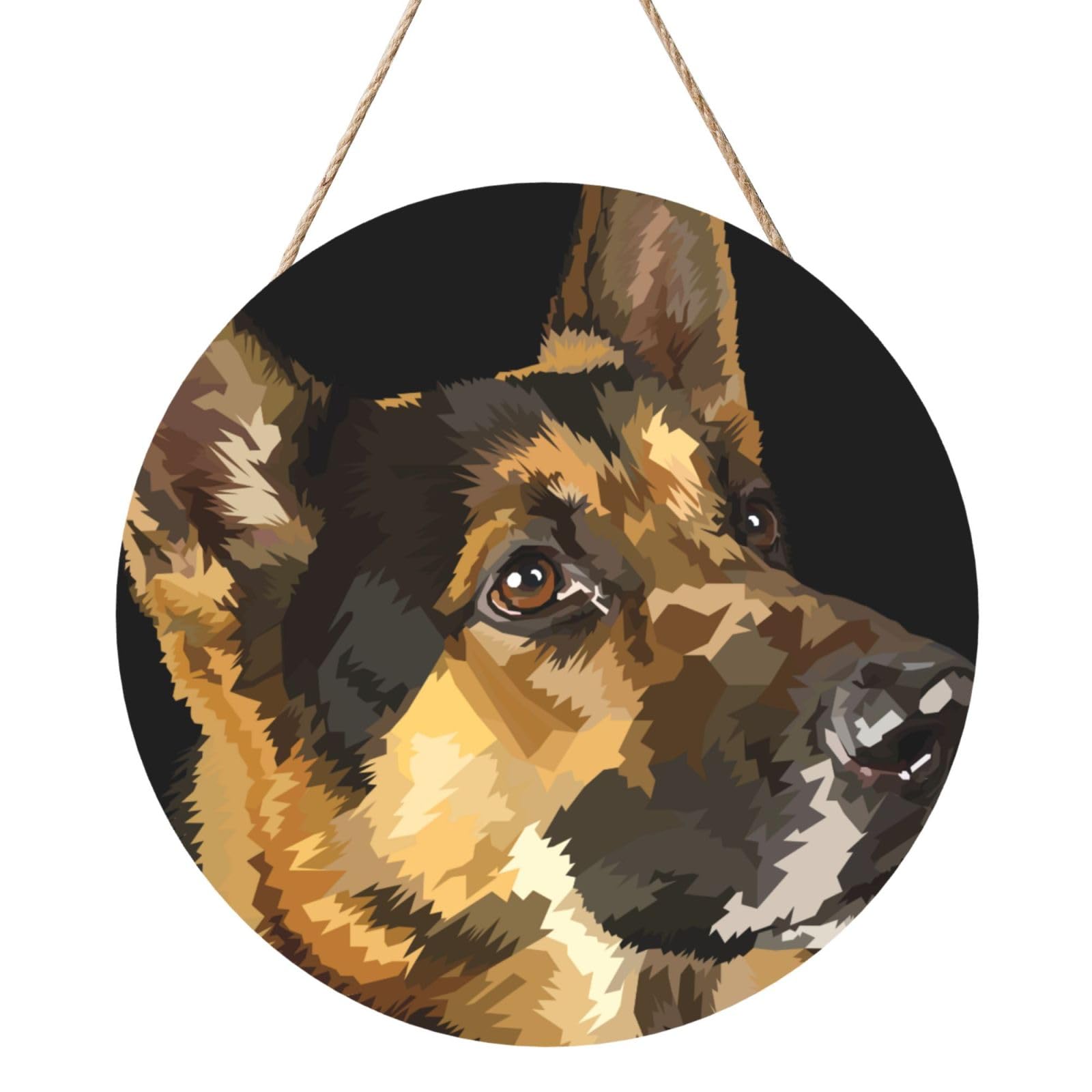 InOmak German Shepherd, Round Wood Panel Painting 12 in, Wall Hanging Painting For Home