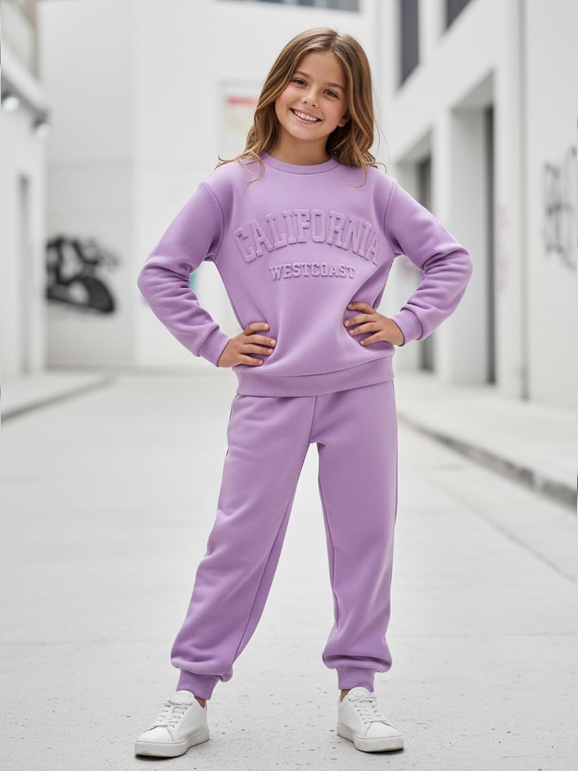 Yvowming 8-12Y 2 Piece Girls Clothes Outfits Sweatsuit Sets Oversized Sweatshirt and Baggy Sweatpant Fall Winter Clothing