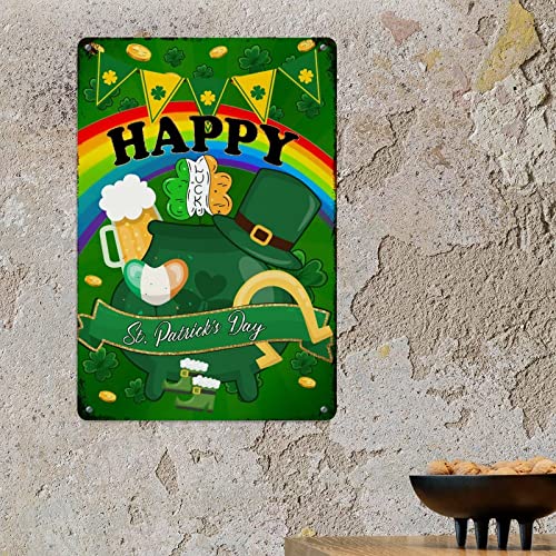 Plaque en métal avec fer à cheval doré et trèfles Happy St. Patrick
