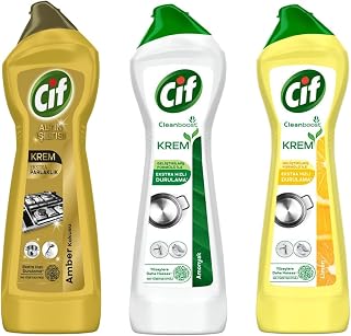 Cif Krem Temizleyici Set, Gold-Amonyak-Limon, 3'lü Karma Paket, 500ml, Ekstra Hızlı Durulama Özellikli, Yüzeylere Hassas