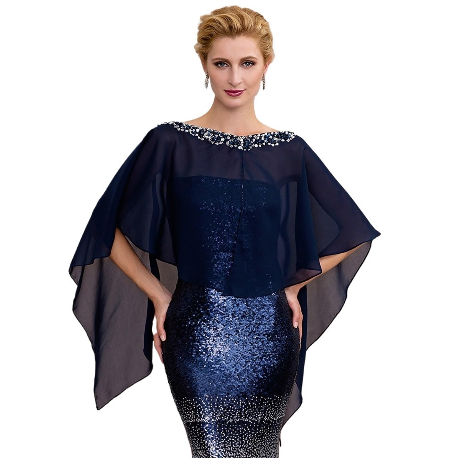 Coprispalle Donna Elegante scialle in chiffon da sposa, da sposa, da donna, con perline, for feste e serate.