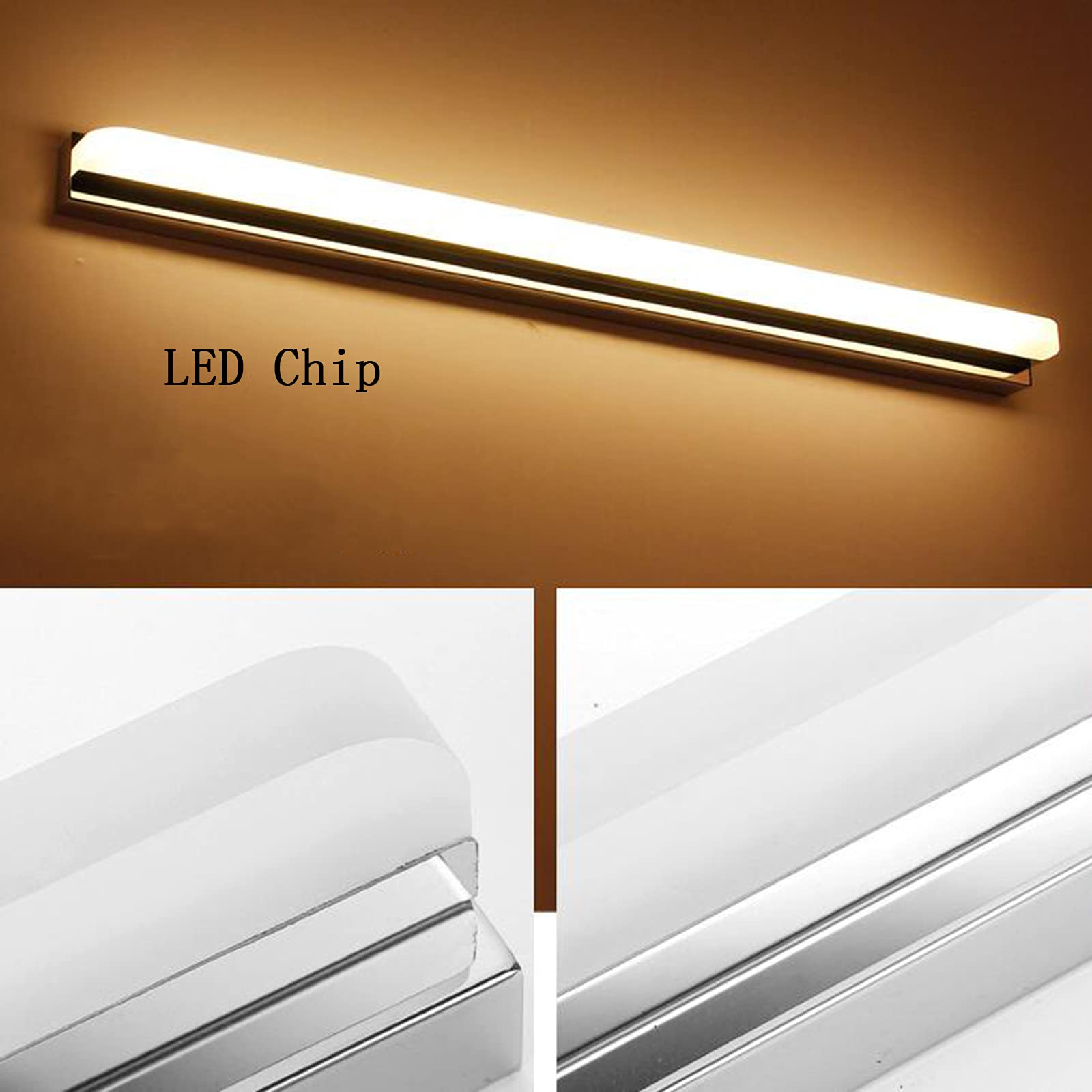 Höflichkeitsbeleuchtung LED Spiegel Frontlicht, wasserdichtes Anti-Beschlag-Badezimmerlicht aus Edelstahl, minimalistische Acryl-Lampe tru Lampe