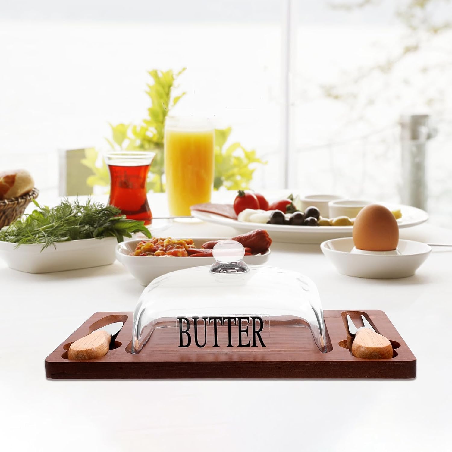 UPKOCH Butter Dish with Lid and Double Slicer Set Brown Butter Storage Box with Tray Plastic for Kitchen and Table Use