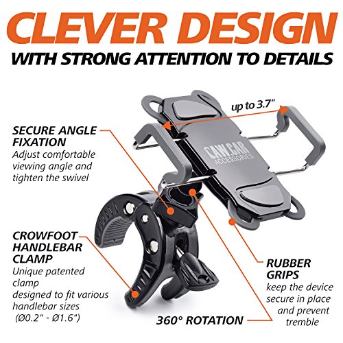 Image of Bike & Motorcycle Phone Mount - For iPhone 16 (15, Xr, SE, Max /Plus), Galaxy S22 or any Cell Phone - Universal ATV, Mountain & Road Bicycle Handlebar Holder. +100 to Safeness & Comfort