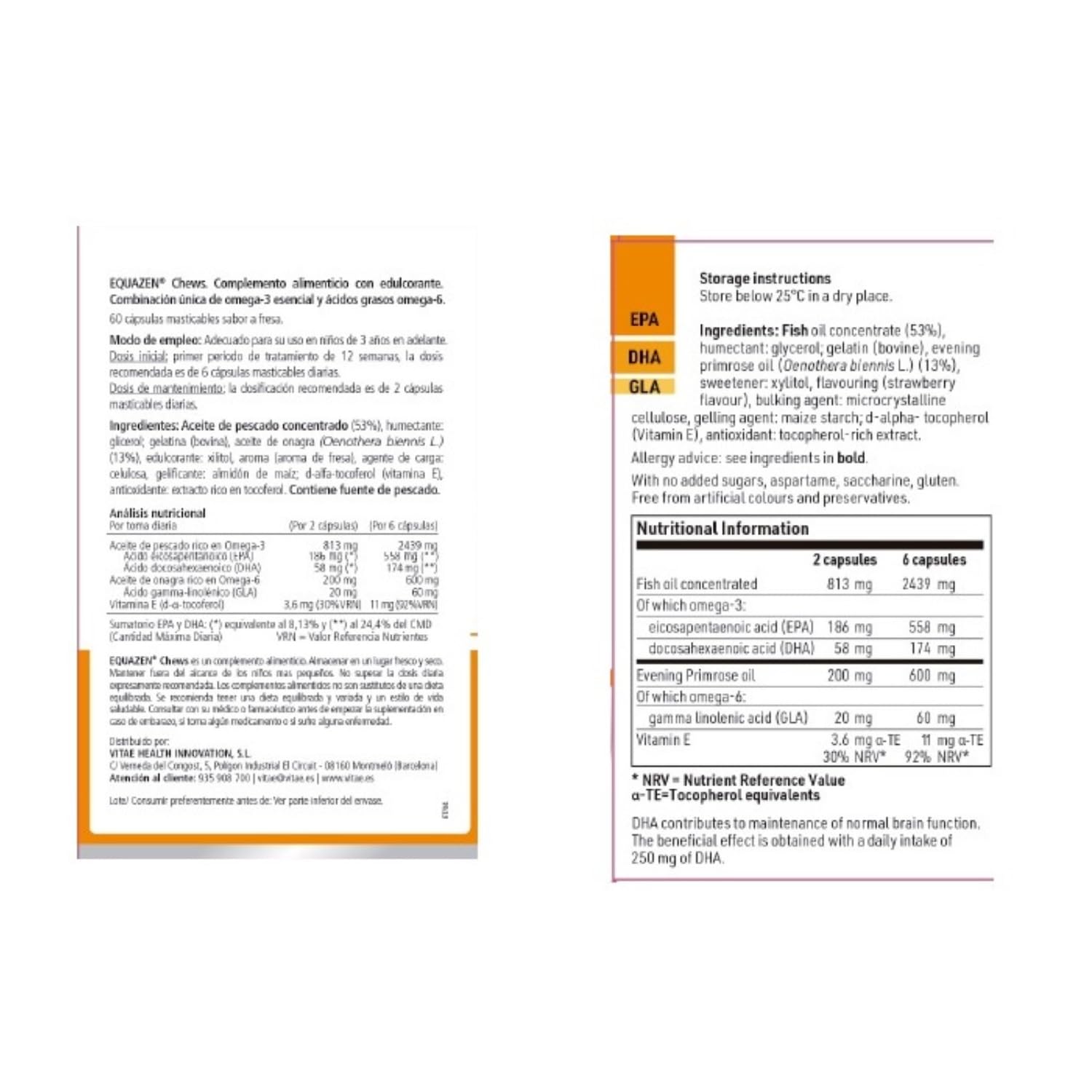VITAE EQUAZEN EYE-Q chews infantil 60cap. – contribue au fonctionnement normal de l’organisme au quotidien, gélules qui facilitent la supplémentation quotidienne, boîte de 60 gélules et est conçu pour
