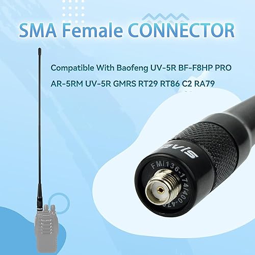 Miniatura 5 de Retevis Antena Walkie Talkie, antena hembra SMA de 15.4 pulgadas, antena de doble banda de 144430 MHz, antena de látigo, para Retevis RT29 RT86 RA79
