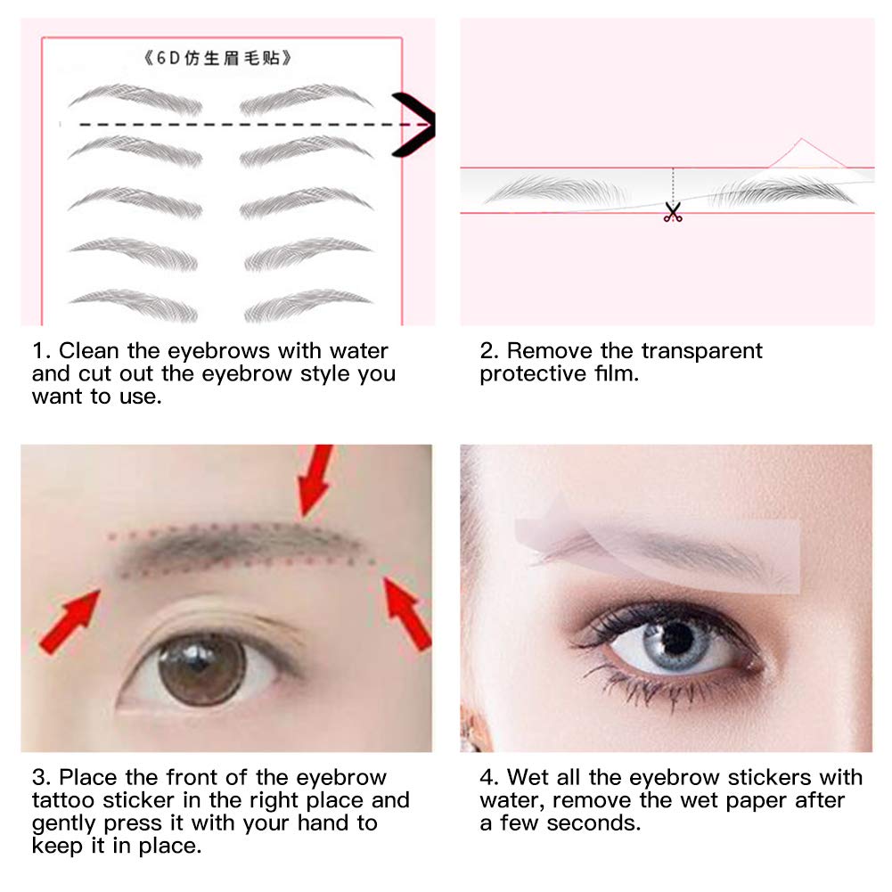 DAGEDA Brown 44 Pairs 4 PC 4D Eyebrow Transfers Stickers, Long Lasting Natural Waterproof Bionic Eyebrow Water Transfer Tattoo Eyebrow Sticker For Woman Man Makeup Tool（#JY16）