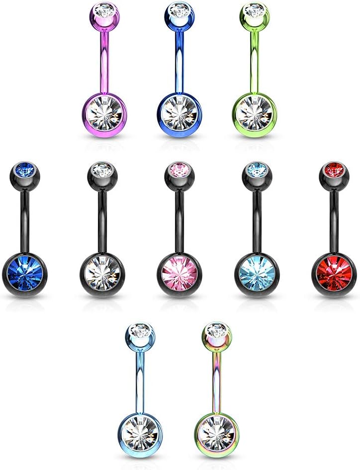 FIFTH CUE 14GA Black Titanium IP 316L Double CZ Barbell Belly Button Ring, Implant Grade Surgical Steel Belly Ring for Women - Image 4