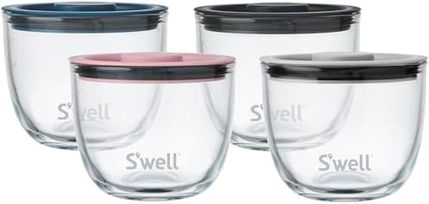 S'well 12oz Glass Prep Bowl Set of 4 For Easy Meal Prep, Vintage Pastels, Made From Durable Tempered Glass, Nests Inside 21.5oz