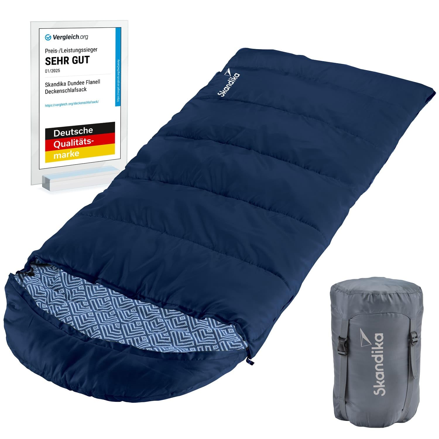 Skandika Dundee Junior Kinderschlafsack | Outdoor Camping Schlafsack für Kinder, Flanell-Innenfutter aus Baumwolle, kuschelig weich, wasserabweisend, Komfortbereich von 13 bis 3°C, 175 x 70 cm