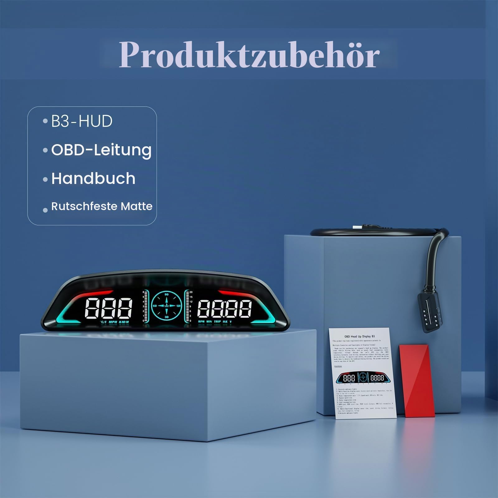 Car HUD Head Up Display, MPH and KM/H, AMROOLOO, Heads Up Display Car, Display Car Speed, RPM, Time and Other Functions, Digital Speedometer Auto MPH