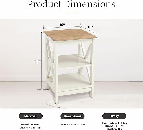 Miniatura 3 de GREEN PARTY Juego de 2 mesas auxiliares para sala de estar, mesas auxiliares con estante de almacenamiento de 3 niveles, mesita de noche pequeña