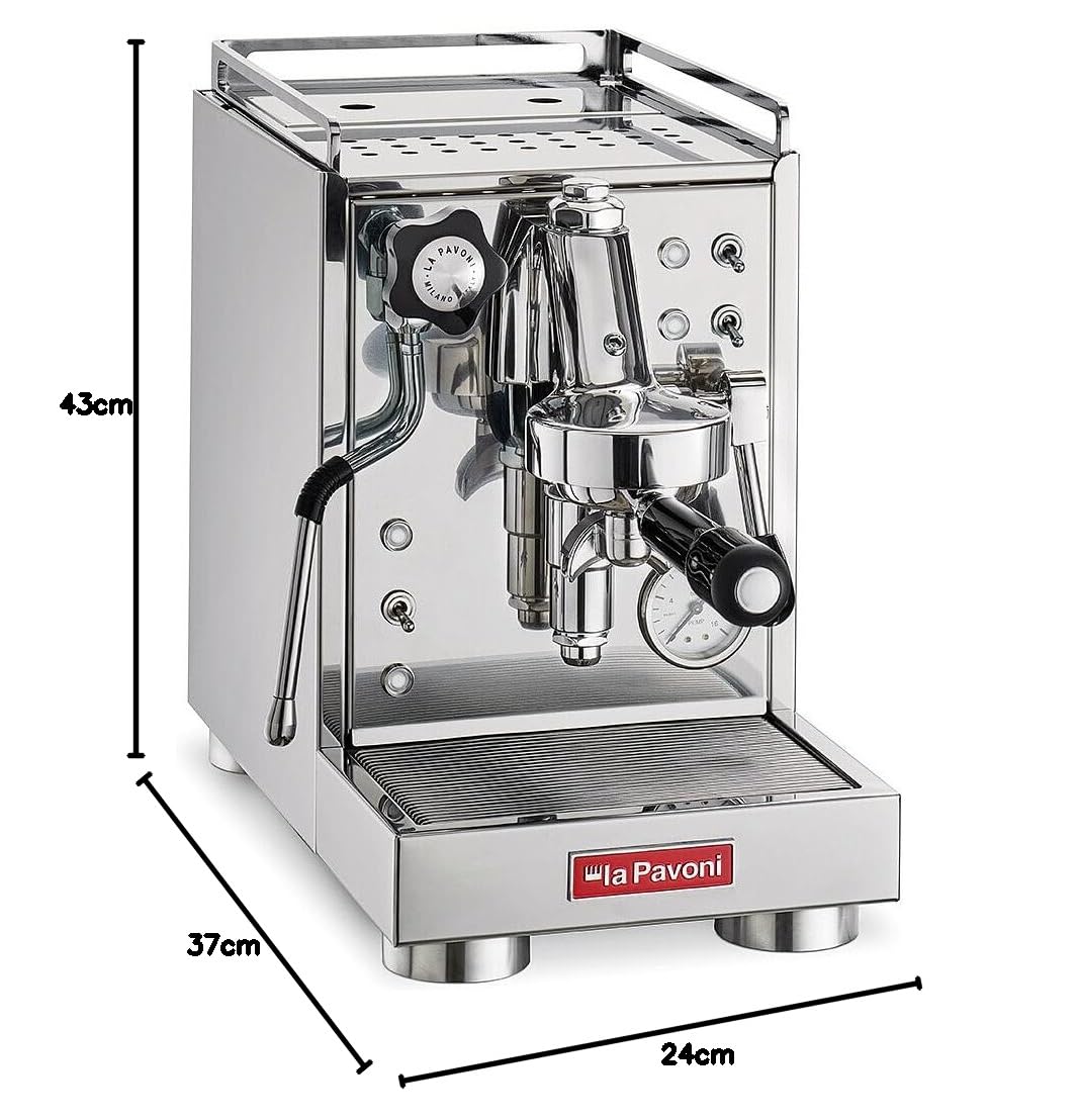 La Pavoni Mini Cellini, Macchina Caffè Espresso Semi-Professionale LPSMCS01EU, Caldaia Singola, Lancia Vapore e Acqua Calda, Serbatoio 2,9L, Portafiltro 58 mm e Filtro 1/2 Tazze, 1400 W, Acciaio Inox
