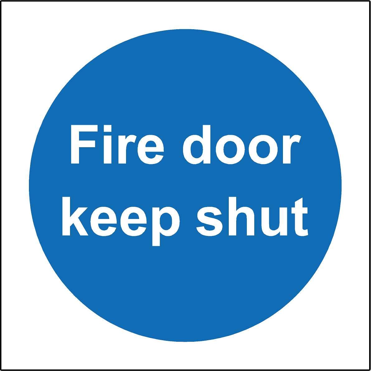 Fire door keep shut Safety sign - Self adhesive sticker 100mm x 100mm