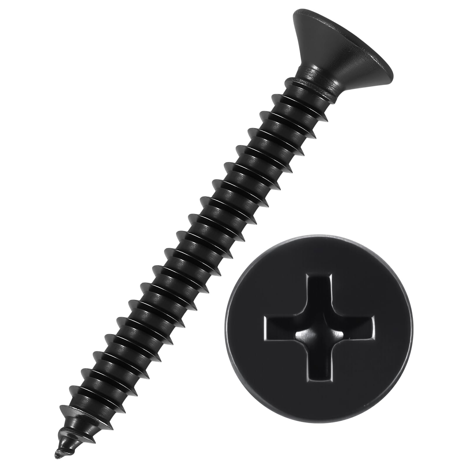 Kozelo 200pcs Phillips Flat Head Wood Screws - [#8x1-1/2"] Carbon Steel Countersunk Self Tapping Screws for Furniture Assembly, Interior Trim, Outdoor Construction, Black — image 1
