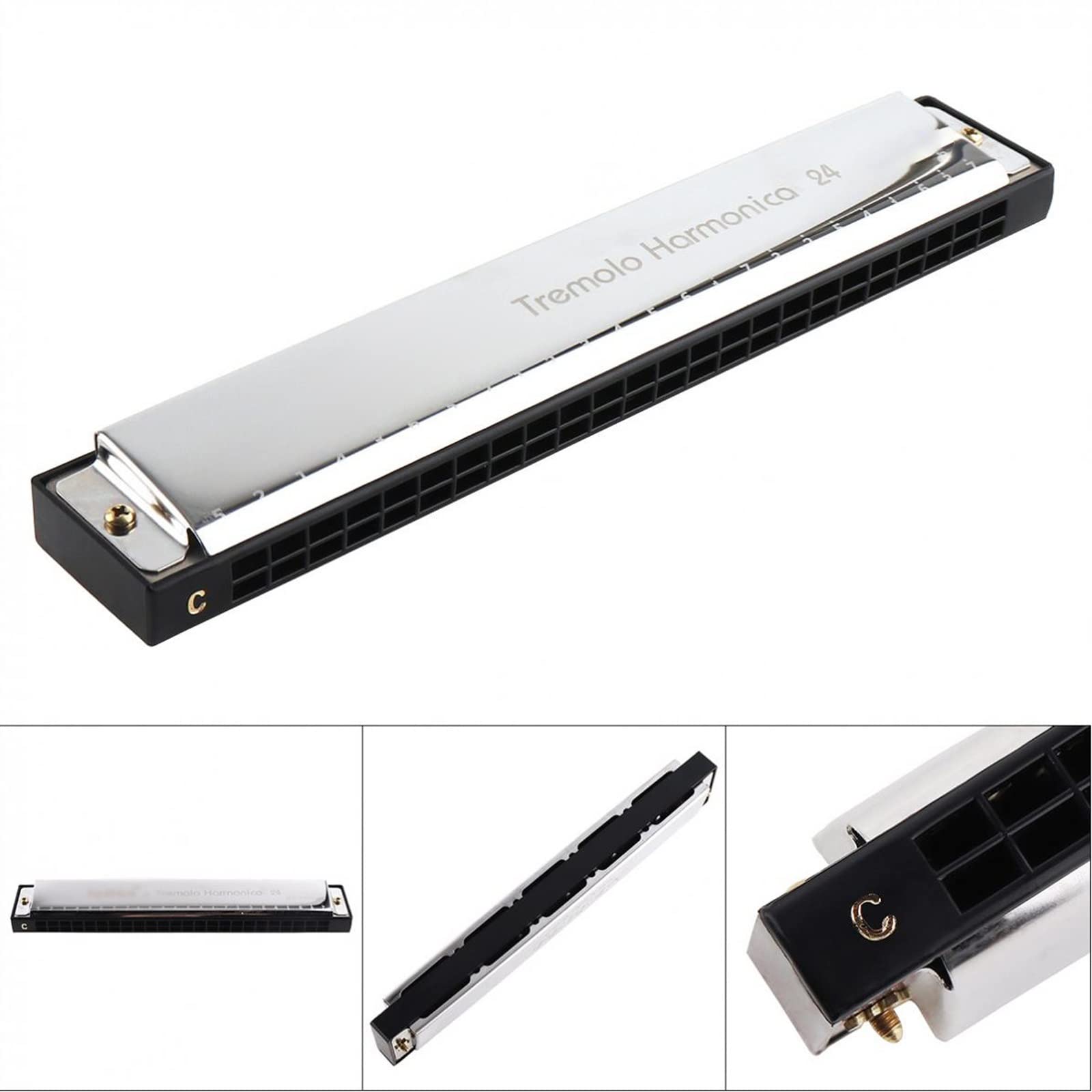 Standard Mundharmonikas Silber 24 Löcher Titan Mundharmonika Tremolo Tone Key C Mundharmonika Musikinstrumente Für Anfänger
