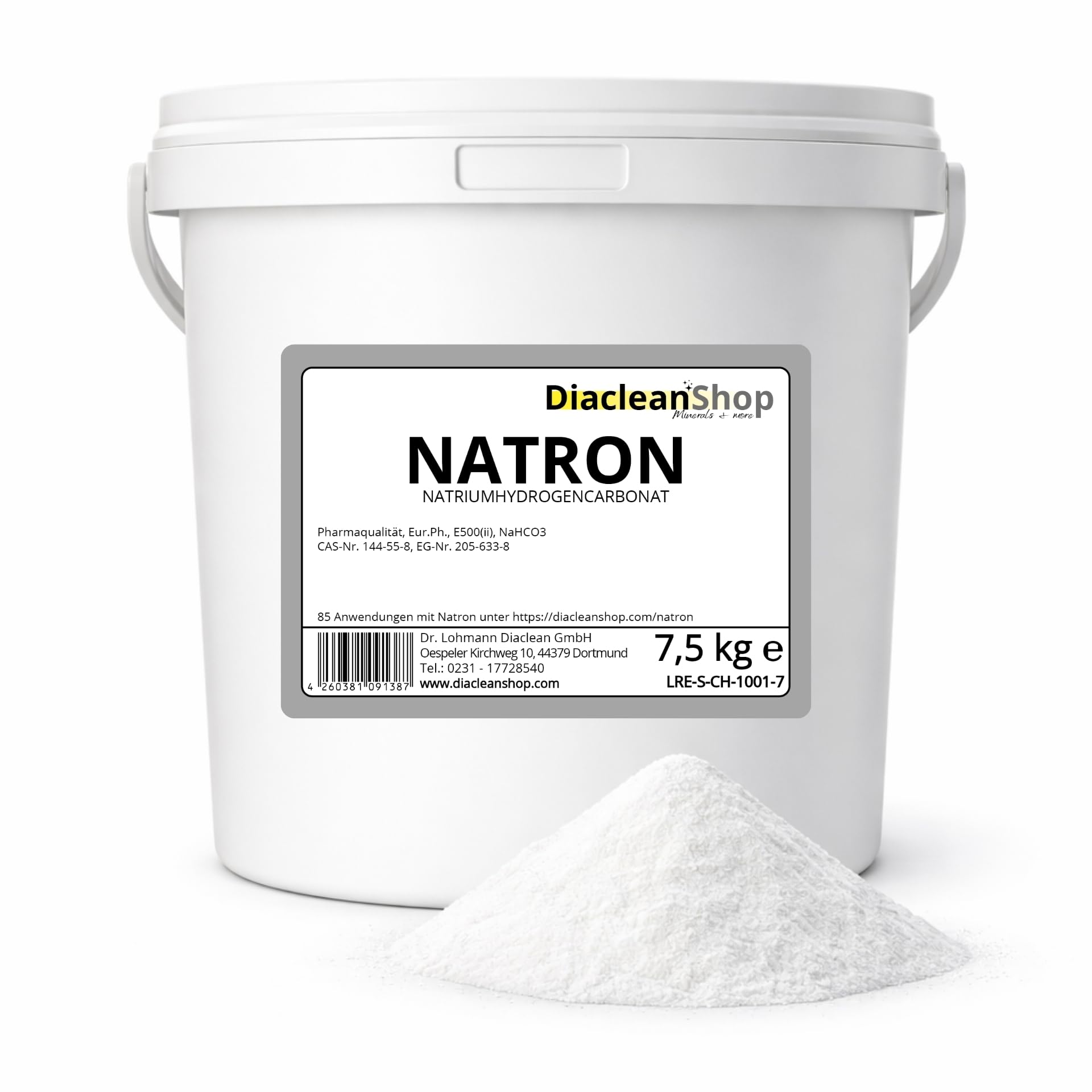 DIACLEANSHOP Natron Pulver 7,5kg - Back Soda für Küche, Haushalt, Bad, Putzen & DIY - Deutsche Herstellung in Pharmaqualität/Lebensmittelqualität