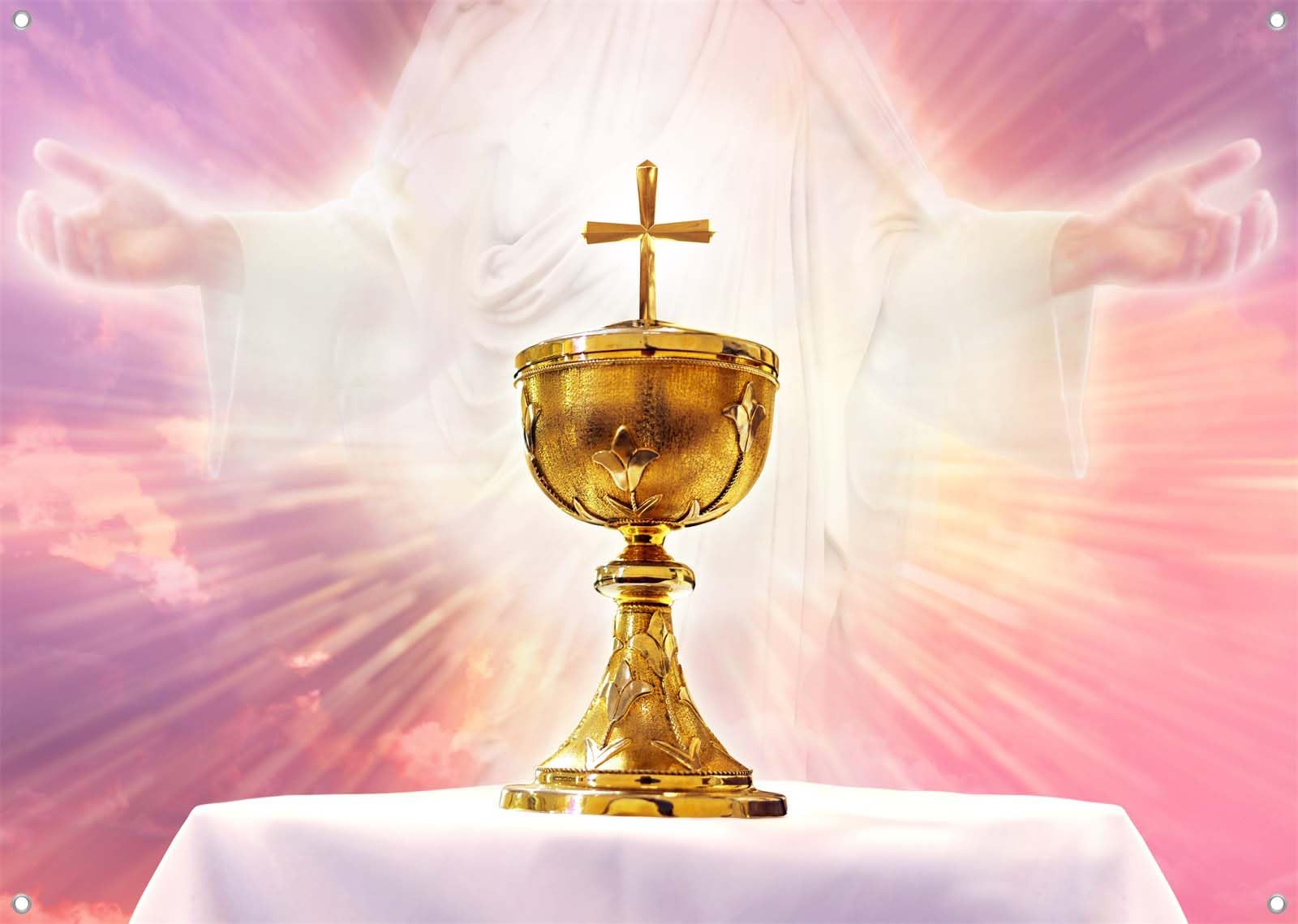 Gorpic 5x3ft Fabric Holy Easter Backdrops Banner Chalice in an Altar with God Light Backgrounds Christian Backdrops for Church Sanctuary Banners