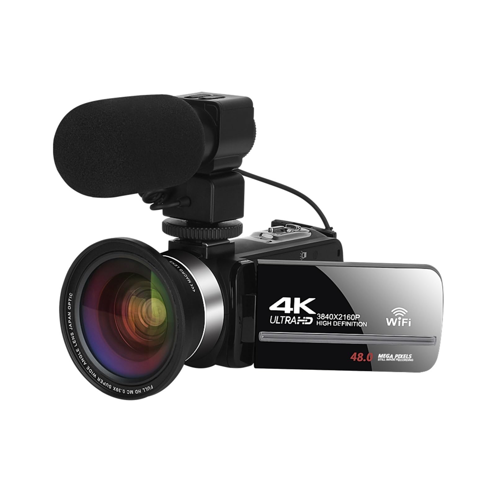 DELURA Videocamere Grandangolari 18X 4K Digital Vlog Camcorder Blogger Time Lapse 48MP Registratore Fotografico Ruota Touch Screen Telecamera HD (Size : No SD Card)