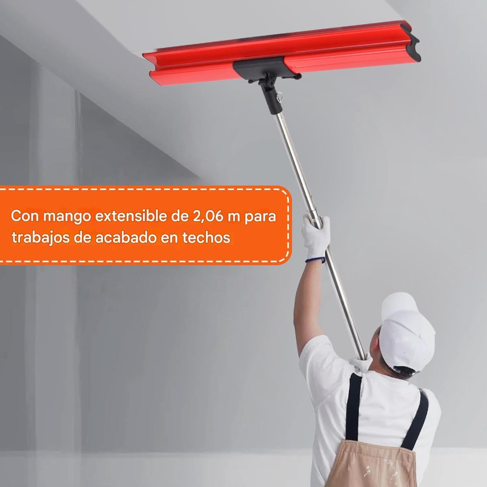 Llana para alisar paredes telescópica juego de espátulas con mango extensible 86-207 cm y 10 tamaños de cuchilla (155-955 mm), mango ergonómico Z, para pladur y pintura – incluye rodillo Rojo