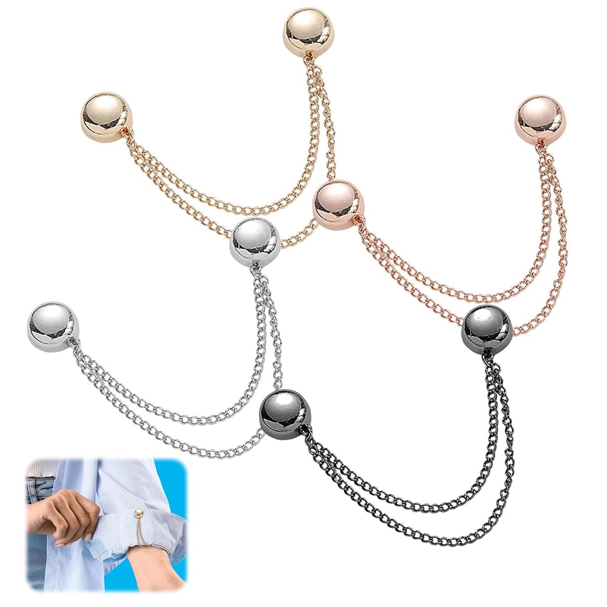 HASTHIPHASTHIP® 4Pcs Magnetic Clothing Clip, Metal Pinless Brooch Clothes Hijab Magnets Chain, Magnetic Cuff Holder, Multi-Purpose Pant Buttons Clips for Shirts, Blazer, Trousers (4 Colors)