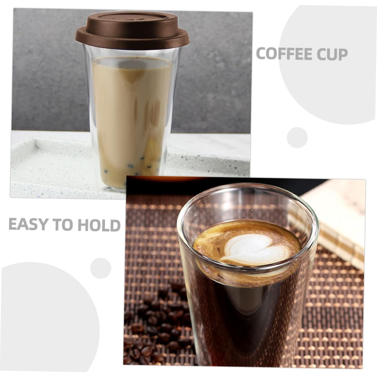 Tazzine Caffè e Impilabile in Vetro Borosilicato 350ml Vetro Doppia Parete con Design Ergonomico per Caffè, Tè e Bevande Calde