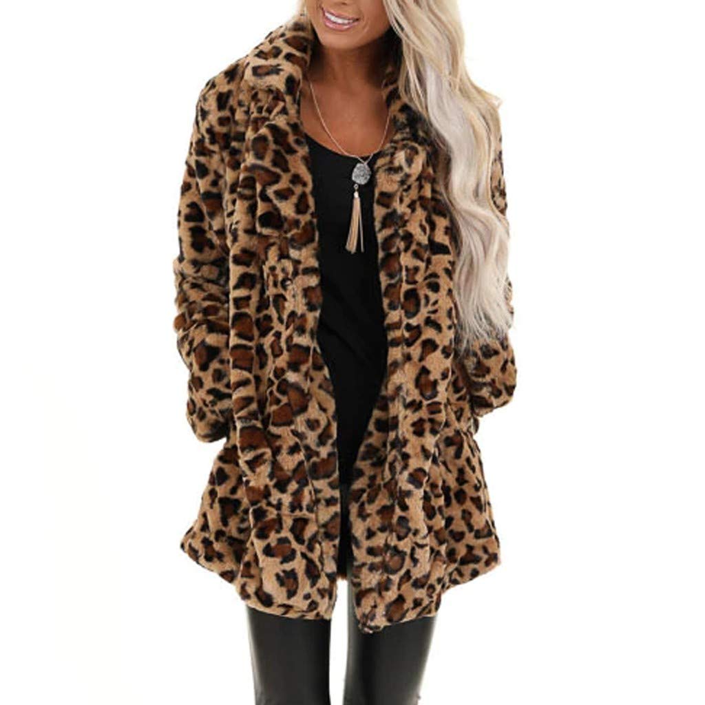 CenlangWomens Fleece Jacket Winter Warm Coats Fluffy Fuzzy Open Front Cardigans Leopard Lapel Sherpa Outerwear Shacket Overcoat
