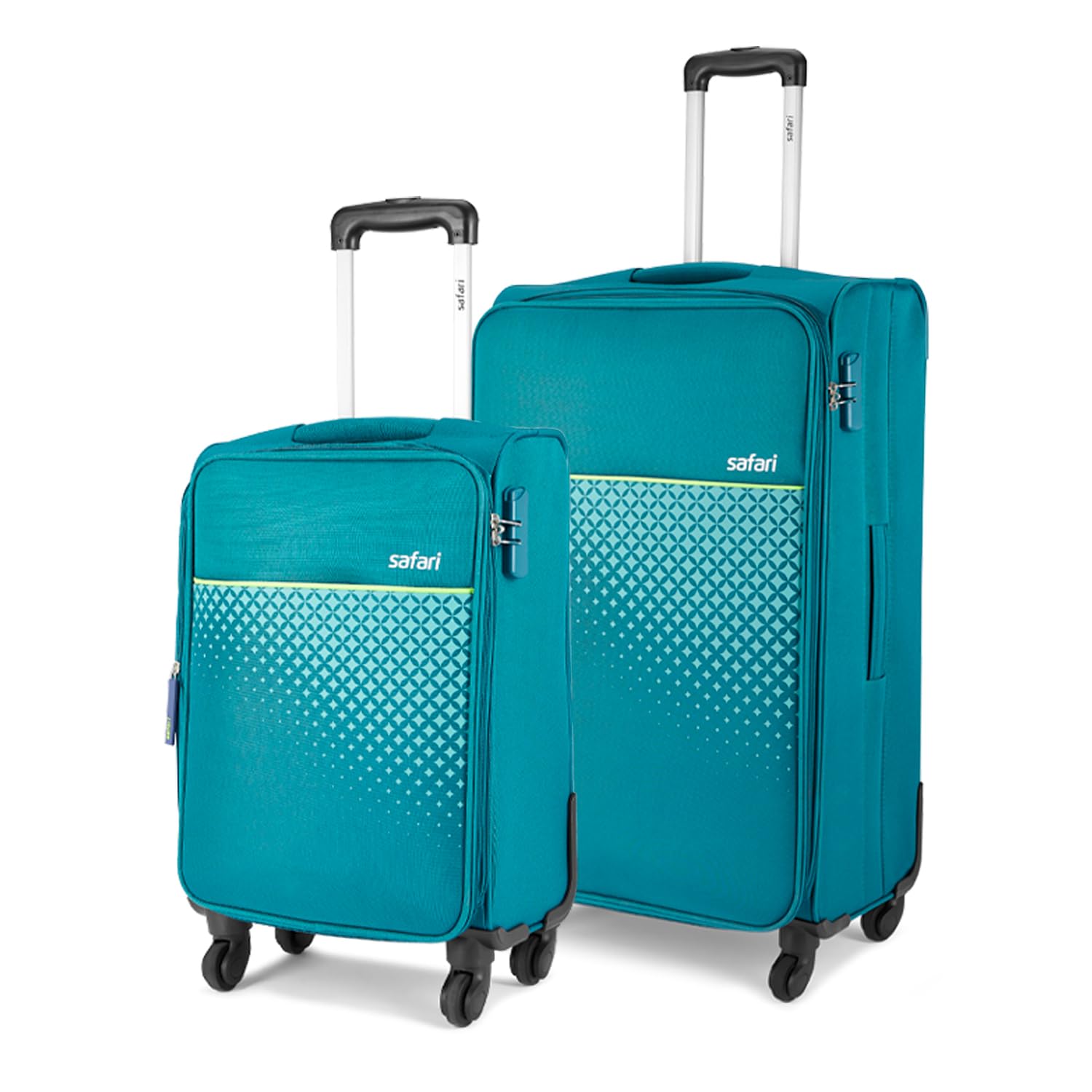 Safari Prisma Neo Set of 2 (Cabin + Medium) Trolley Bags Polyester Expandable Soft Luggage, 4 Wheels 360 Degree Wheeling, Travel Bag, Suitcase for Travel, Trolley Bags for Travel, Teal