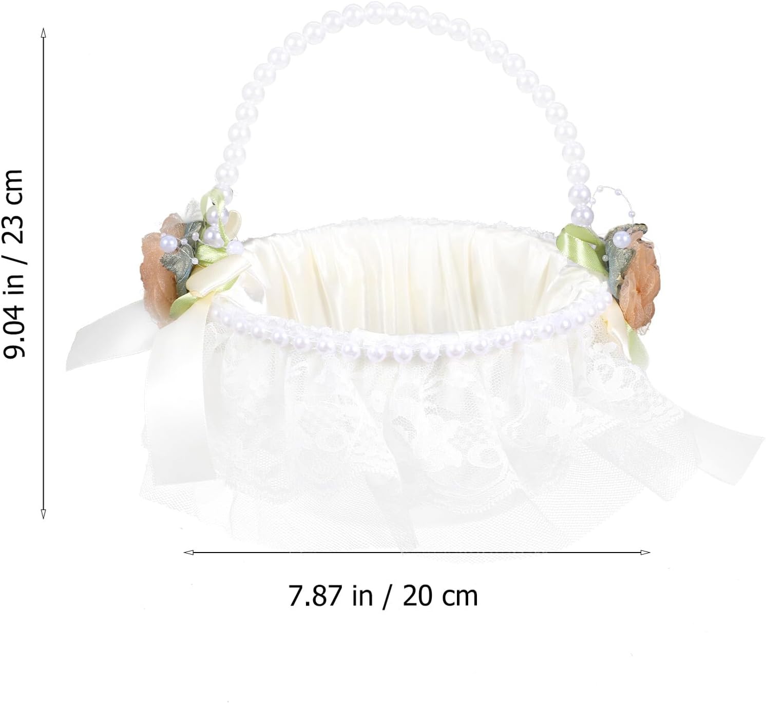 Generic Rustic Wedding Flower Girl Basket with Satin Lace, Pearl Accents, Handheld Bridal Flower Basket for Ceremony and Wedding Present