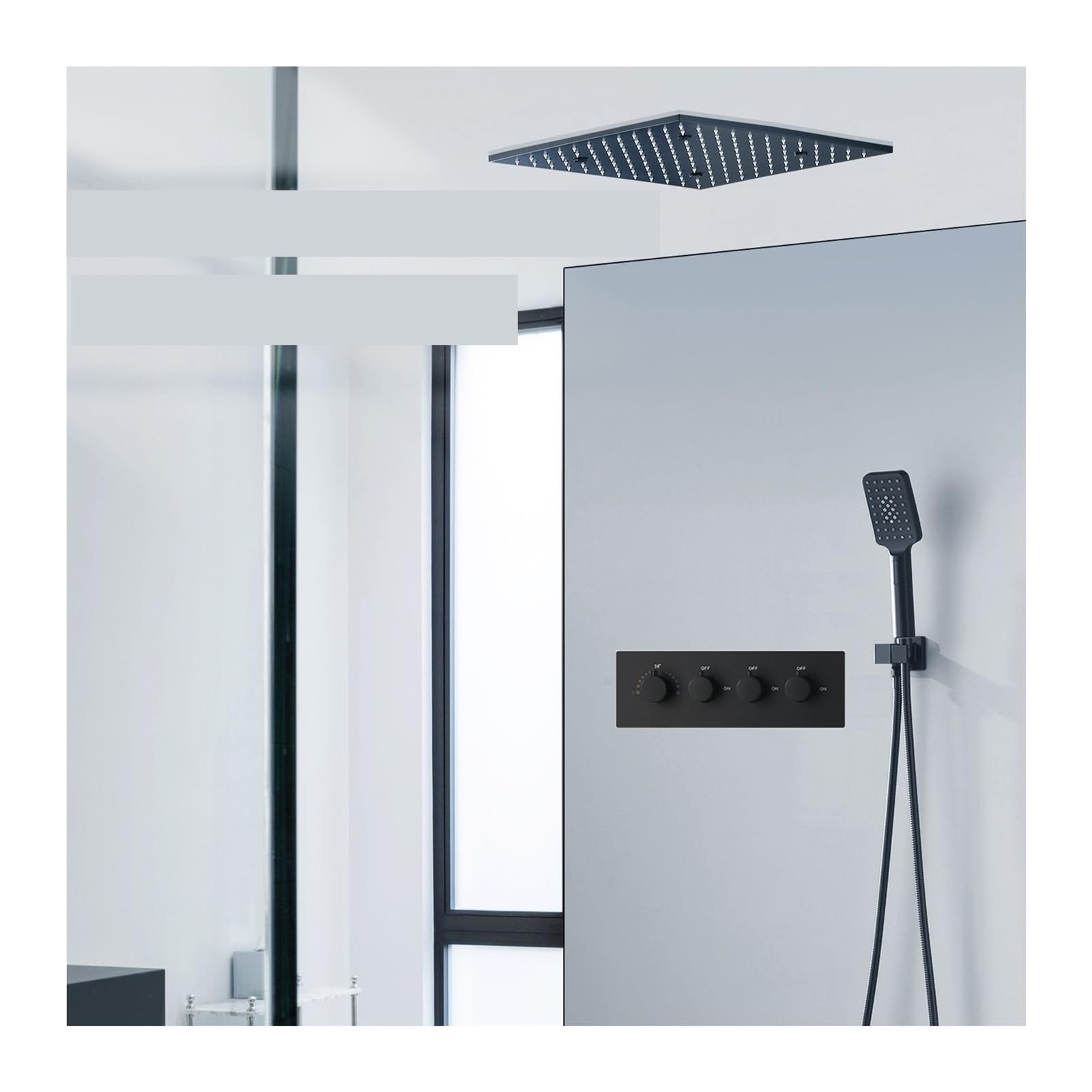 Ducha Digital, Panel de cabezal ducha masaje negro, juego grifo LED con rociador SPA lluvia, Kit mezclador válvula termostática(20 inch without LED)