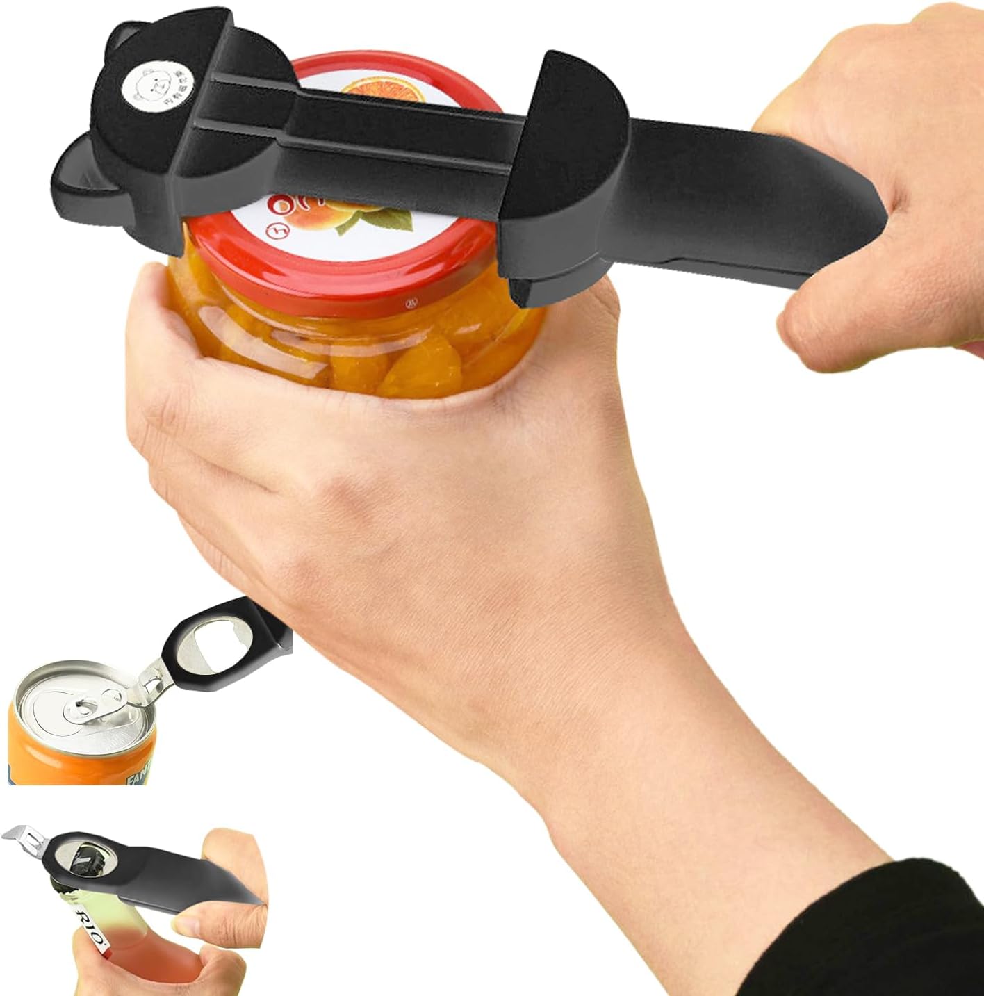 Jar Opener Bottle Opener for Seniors with Arthritis: Multi Retractable Wine Bottle Opener for Weak Hand, Magnetic Manual Can Opener for Opening Jars Beer Lid, Kitchen Gadgets Tool for Home House Black