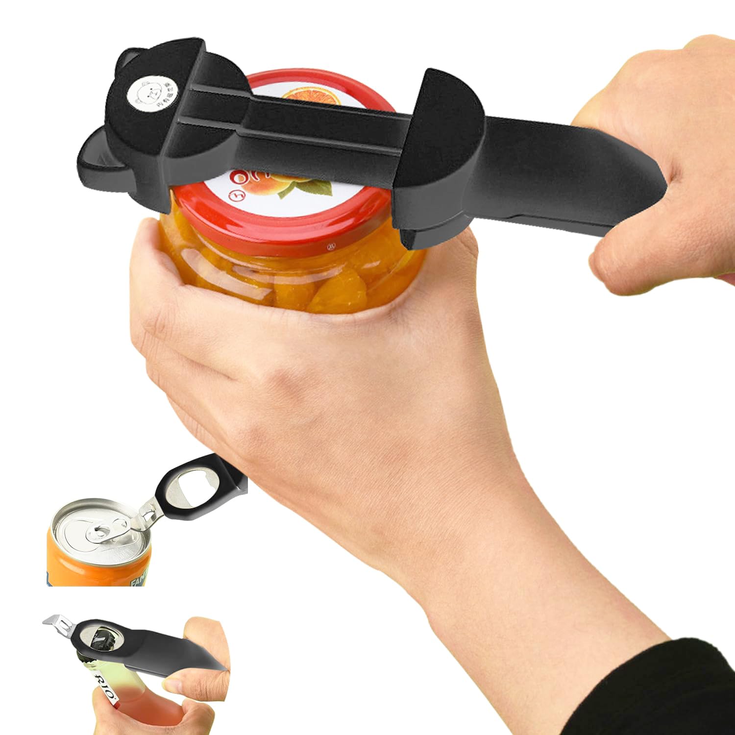 Jar Opener Bottle Opener for Seniors with Arthritis: Multi Retractable Wine Bottle Opener for Weak Hand, Magnetic Manual Can Opener for Opening Jars Beer Lid, Kitchen Gadgets Tool for Home House Black